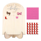 Gender Reveal Voting Board, Boy Or Girl Gender Reveal Decorations, Baby Shower Games - He Or She What Will Baby Be Guessing Game Wooden Board With Stand And Boots Or Bows Gender Reveal Decorations