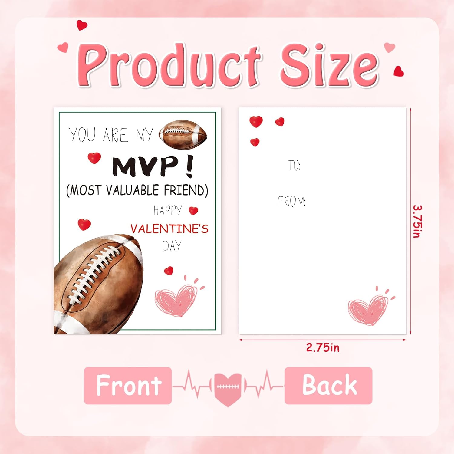 Valentines Day Football Cards 30 Pack Valentine'S Greeting Card Blank Classroom Exchange Party Favor