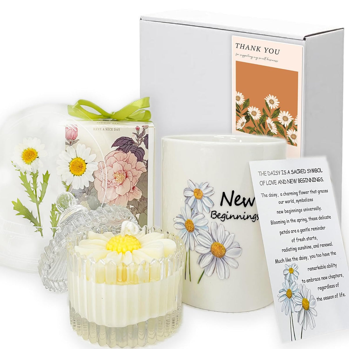 New Beginnings Box Gifts For Women, Daisy Mug And Candle Gifts, Housewarming Gift, New Home Candle, Promotion, New Job Gift For Women, Gift For New Relationship, Retirement, Coworker Leaving, Break Up