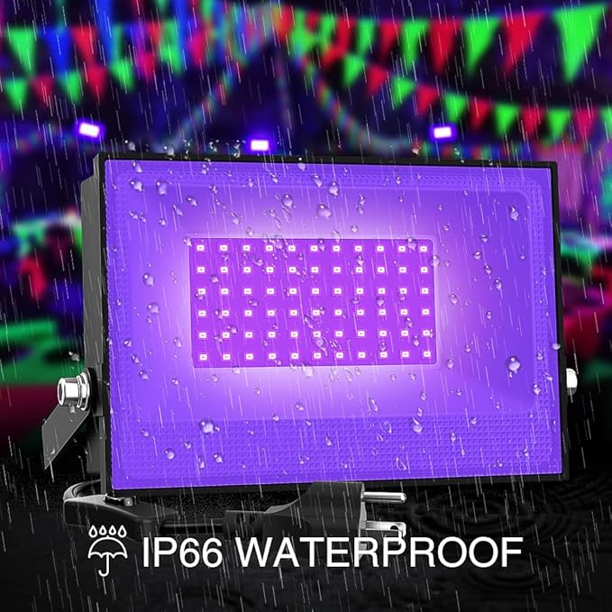 2 Pack 38W LED Black Light Flood Lights IP66 Waterproof UV Glow Party Stage Lighting