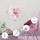 Heart Neon Sign with Mirror Pink USB LED Wall Light for Bedroom Girls Room Party Decor