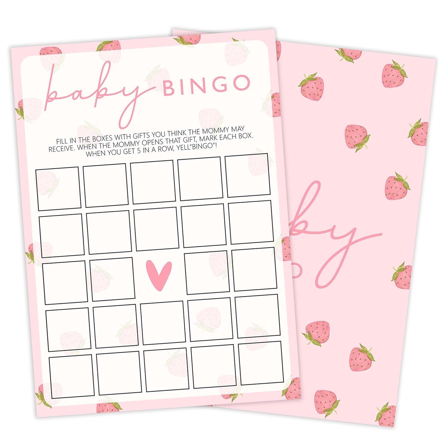 Baby Shower Games For Girl, Strawberry Baby Bingo Card, 25 Hilarious Double-Sided Games For Gender Reveal Party Decorations Supplies Announcement