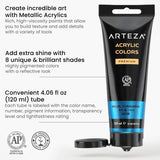 Metallic Acrylic Paint, Set Of 8 Classic Elements Colors 4.06Oz Tubes, Rich Pigments, Non Fading, Paints For Artists & Hobby Painters, Art Supplies For Canvas Painting & Crafts