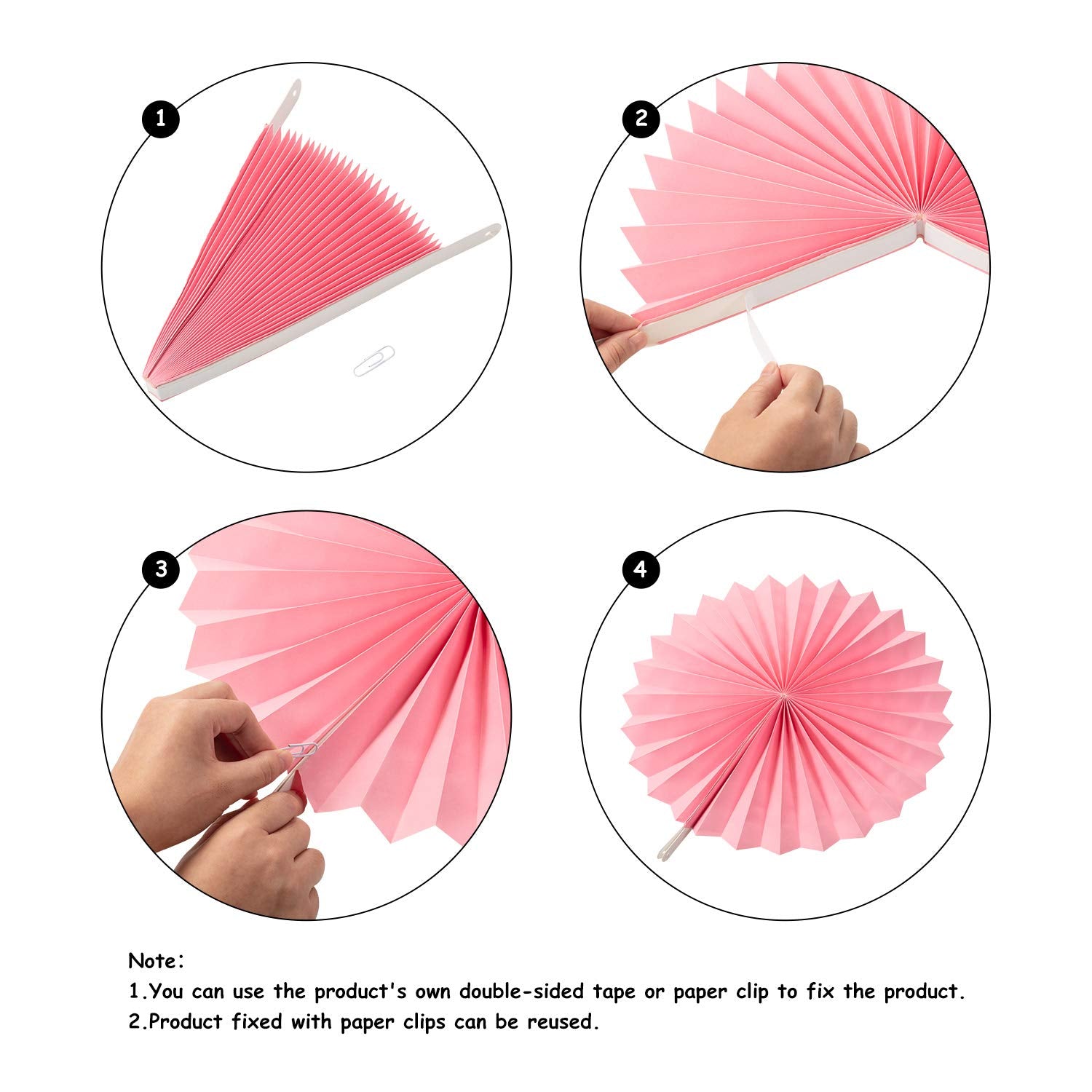24 Pcs Paper Fans Decoration Set, Including 12 Tissue Flowers, 6 Hanging Fans Garlands Decoration, 6 Paper Poms Ball Decor Flowers Kit For Christmas Wedding Birthday Baby Shower(Rose Pink)