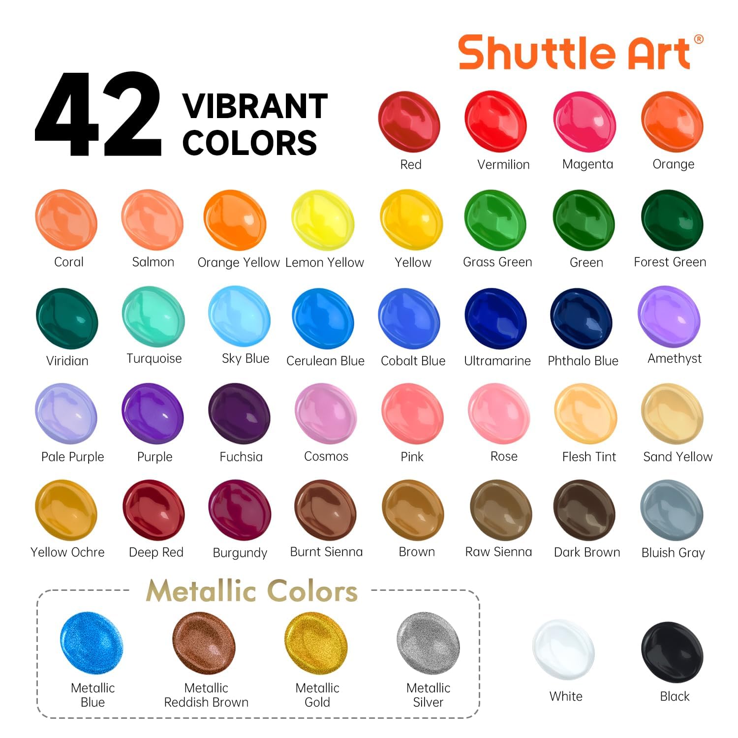 Acrylic Paint, 42 Colors Acrylic Paint Set With 12 Brushes, 2Oz/60Ml Bottles, Rich Pigmented, Water Proof, Premium Paints For Artists, Beginners And Kids On Canvas Rocks Wood Ceramic