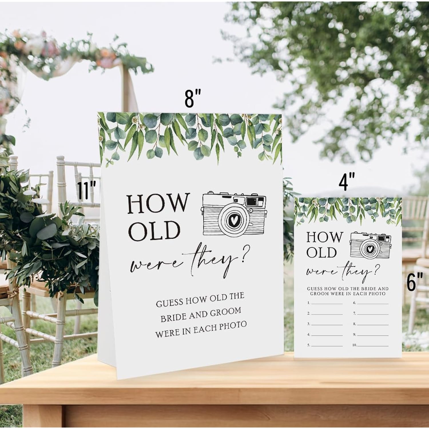 Greenery How Old Were The Bride And Groom Game, Guessing The Age Photo Game, Bridal Shower Wedding Shower Games (1 Sign And 30 Cards)-Bng12