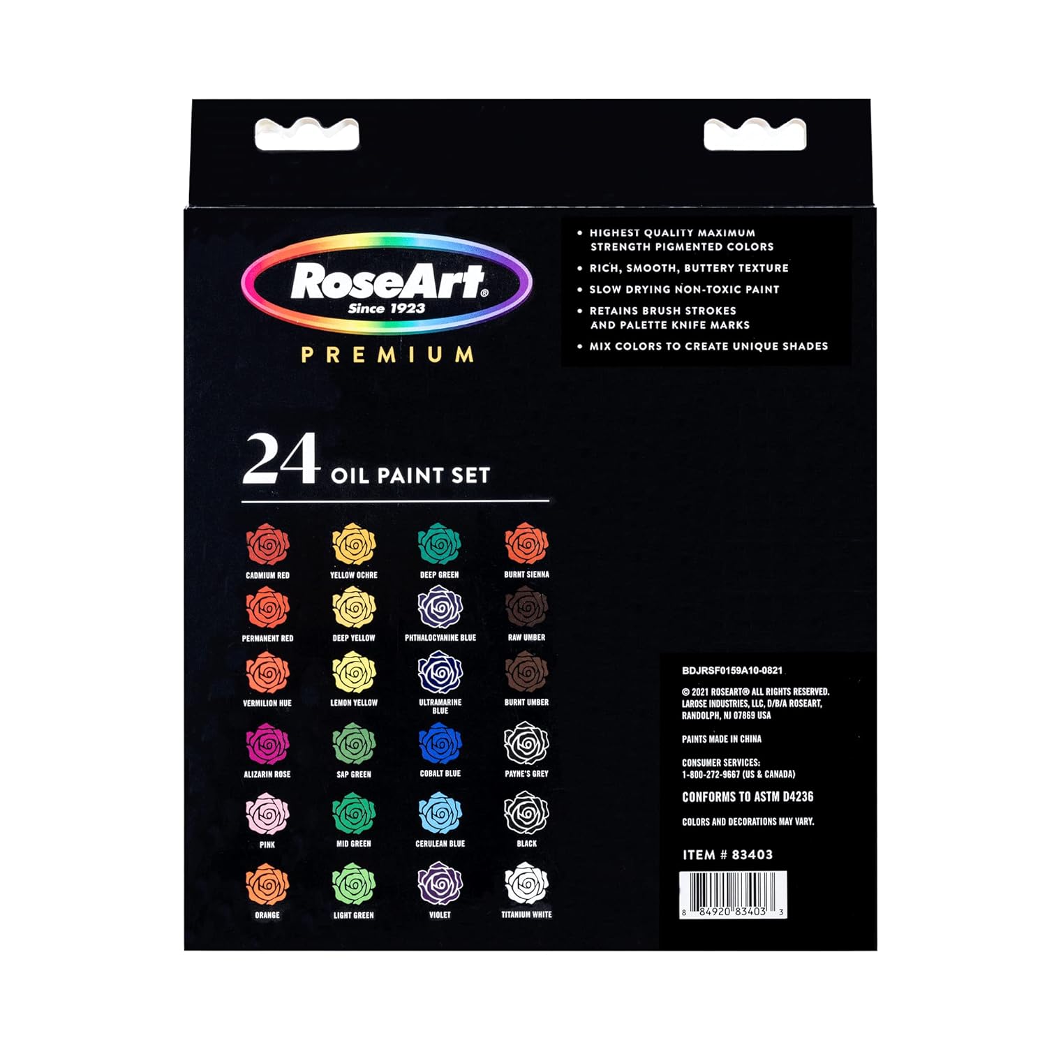 RoseArt Premium Oil Paint - Set 24 Colors, Maximum Strength Pigmented Oil Paints for Casual to Professional Artists, multi