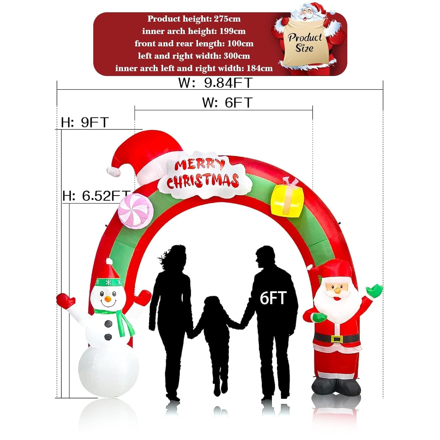 10 Ft Christmas Inflatable Santa Claus Snowman Rainbow Archway Decorations With Build-In Leds, Holiday Inflatables Decor