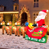 12Ft Christmas Inflatables Santa Claus On Sleigh With Reindeer Deer Merry Christmas Blow Up Yard Décor Led Light For Xma