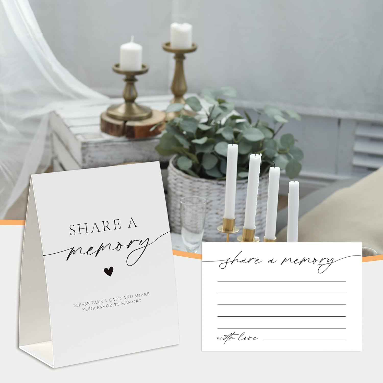 Share A Memory Sign And Cards, Funeral Memorial Cards, Minimalist Share A Memory Set For Celebration Of Life, Birthday Party, Funeral, Graduation,Bridal Shower, Wedding, Keepsake Cards-Sam09