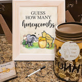 Classic The Winnie Bear Guess How Many Honeycombs Game- Perfect For Baby Showers, Newborn Parties & Birthdays Decorations | Wood Frame + Sign + Guest Game Card - 40 Pcs Set