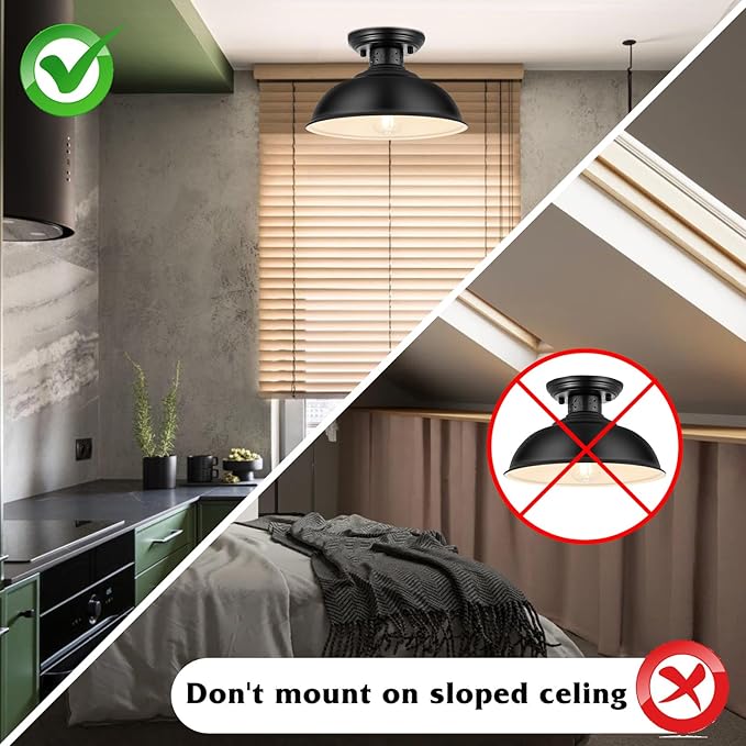 13 Inch Farmhouse Black Cage Ceiling Light Semi Flush Mount Fixture