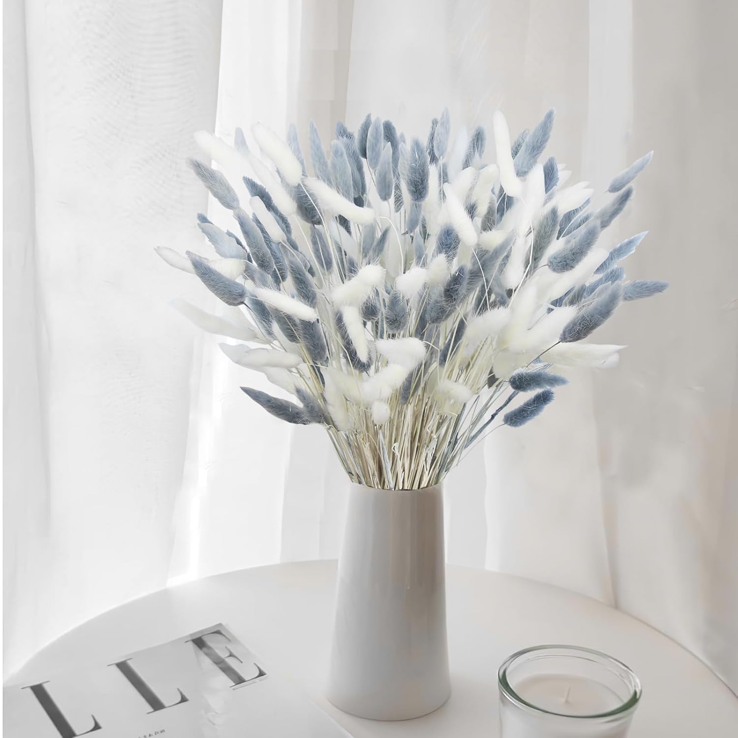120Pcs Dried Bunny Tails Flower Lagurus Ovatus Natural Dried Flowers Rabbit Tail Grass Gray And White Dried Pampas Grass Dried Floral Arrangement For Boho Decor Wedding Home Diy Farmhouse Table