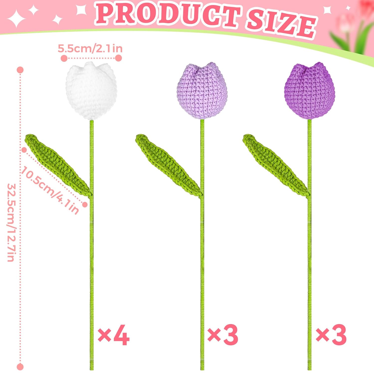 10 Pcs Crochet Tulips Flowers Artificial Flowers Bouquet Finished Handmade Knitted Tulip Bouquets With Leaf And Long Stem For Home Centerpieces Decor Valentine'S Day Wedding Anniversary
