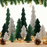 15Pcs Honeycomb Paper Christmas Tree, Dark Green Light Green Gray