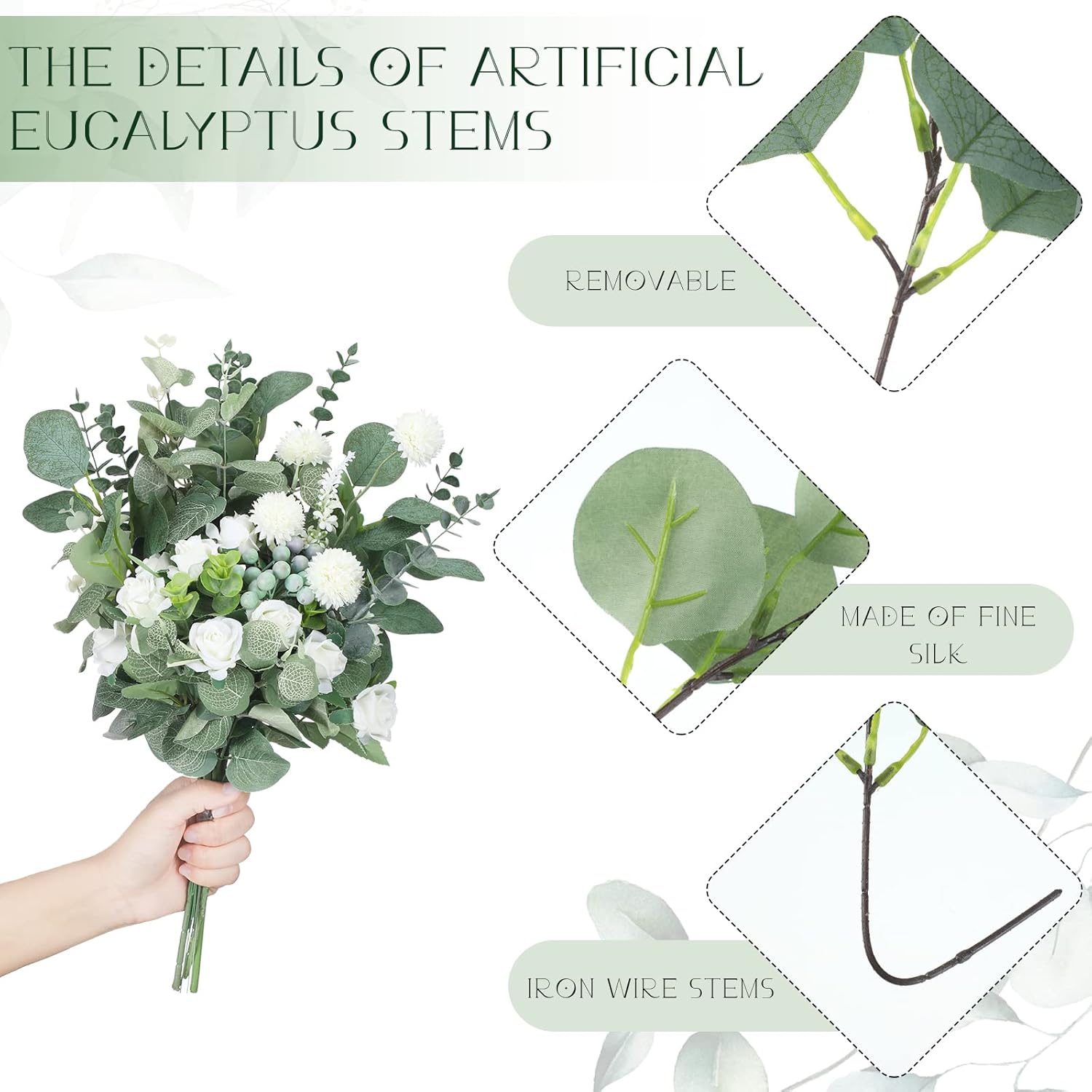270 Pcs 3 Kinds Mixed Eucalyptus Leaves Stems Bulk Artificial Silver Dollar Leaves Picks Dried Eucalyptus Bundle Faux Spray For Wedding Vase Bouquet Floral Arrangement (Green)
