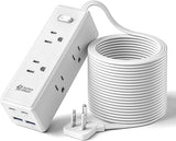 Surge Protector Power Strip 6 Outlets 4 USB Ports 2 USB C 15FT Flat Plug Extension Cord White