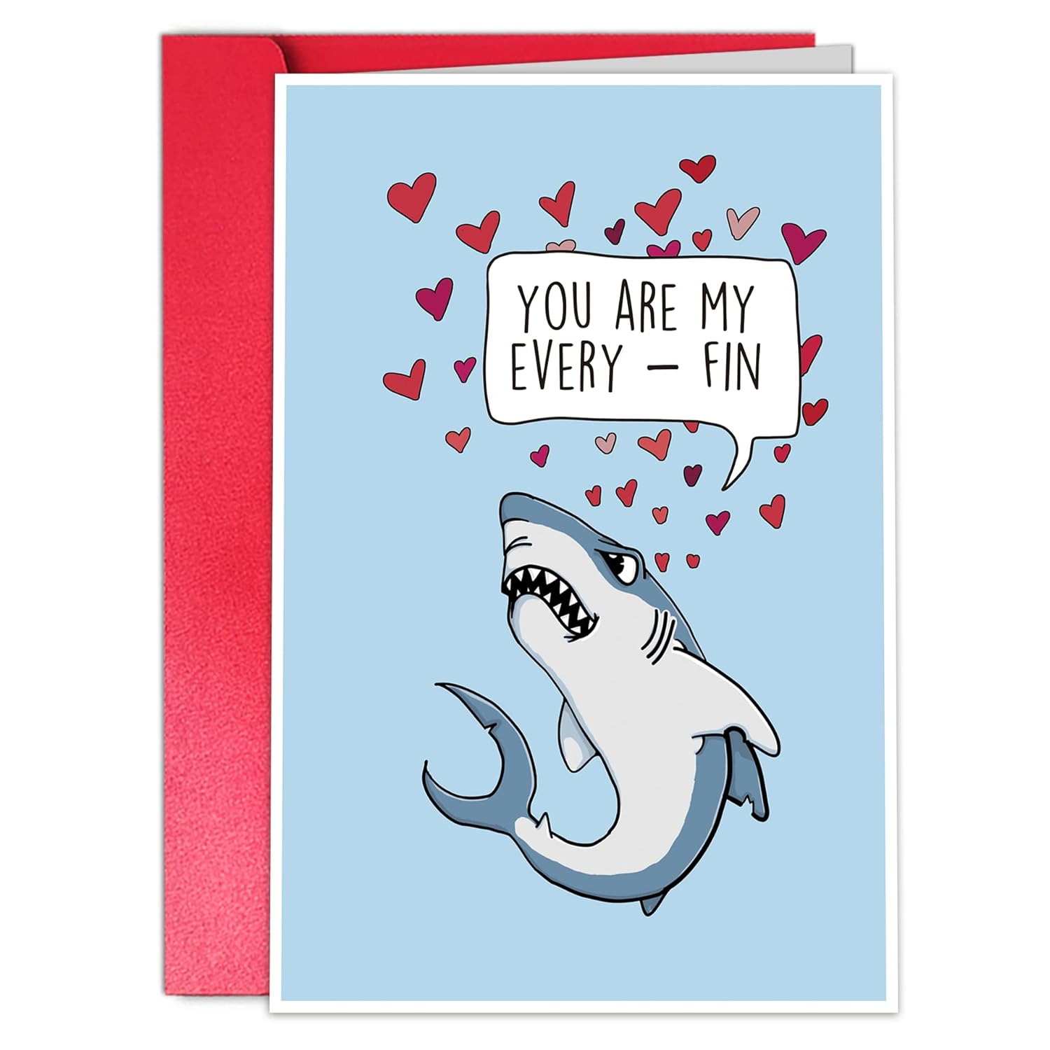Funny Shark Valentine'S Day Card For Husband, Boyfriend, Wife, Girlfriend; Modern Animal Greeting Card, 'You Are My Every-Fin.'