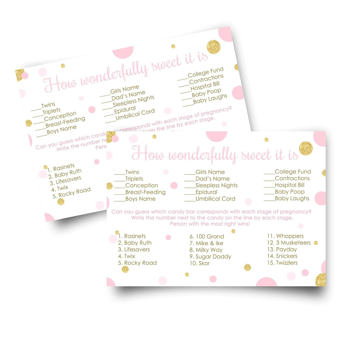 Pink And Gold Baby Shower Game - Candy Bar Matching Activity Cards - Guess The Stages Of Pregnancy And Parenthood - Funny Game For Guests - Twinkle Star Princess Theme - 25 Pack