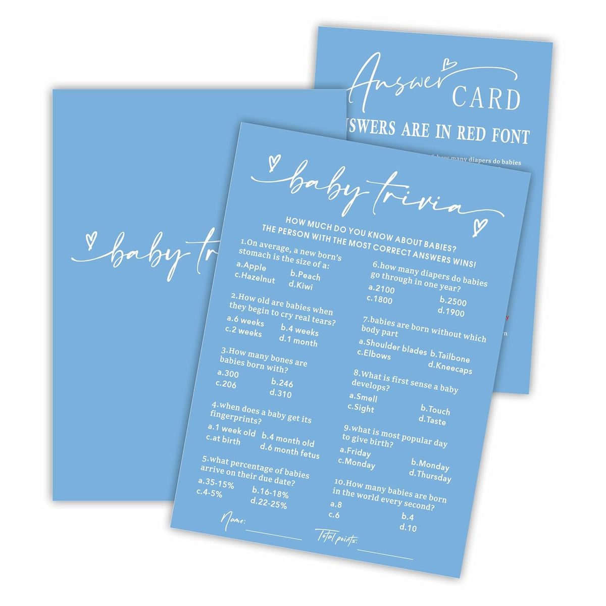 Baby Trivia - Baby Shower Game Cards - Minimalism Blue - 30 Double-Sided Fill In Style Game Cards With Answer Card, Gender Reveal, Baby Announcement, Party Games & Activity - C13