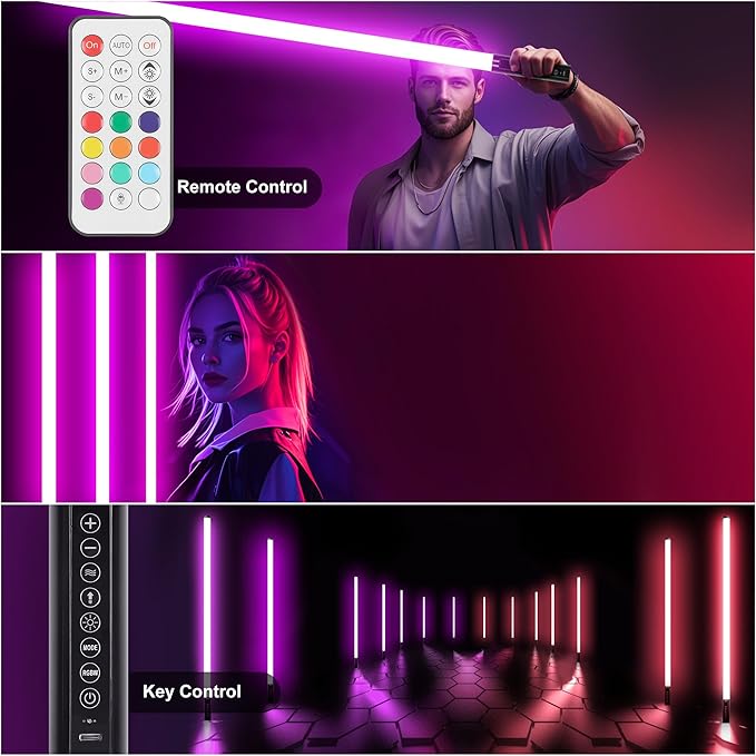 6 Pack 4FT RGB Tube Lights Rechargeable DJ Neon Light Bars with Stands Case for Stage Party