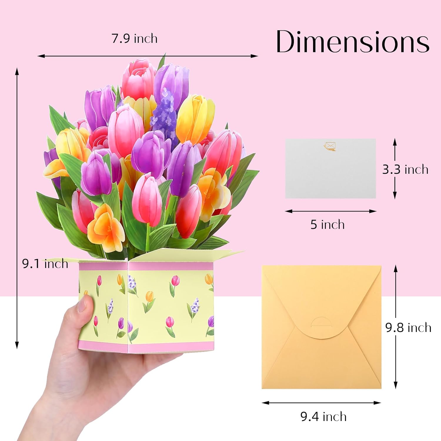 Paper Flower Bouquet Pop Up Cards, Tulip 3D Popup Birthday Cards, Greeting Cards, Easter Cards, Get Well Soon Cards Gifts For Women Wife Mom Friends Female