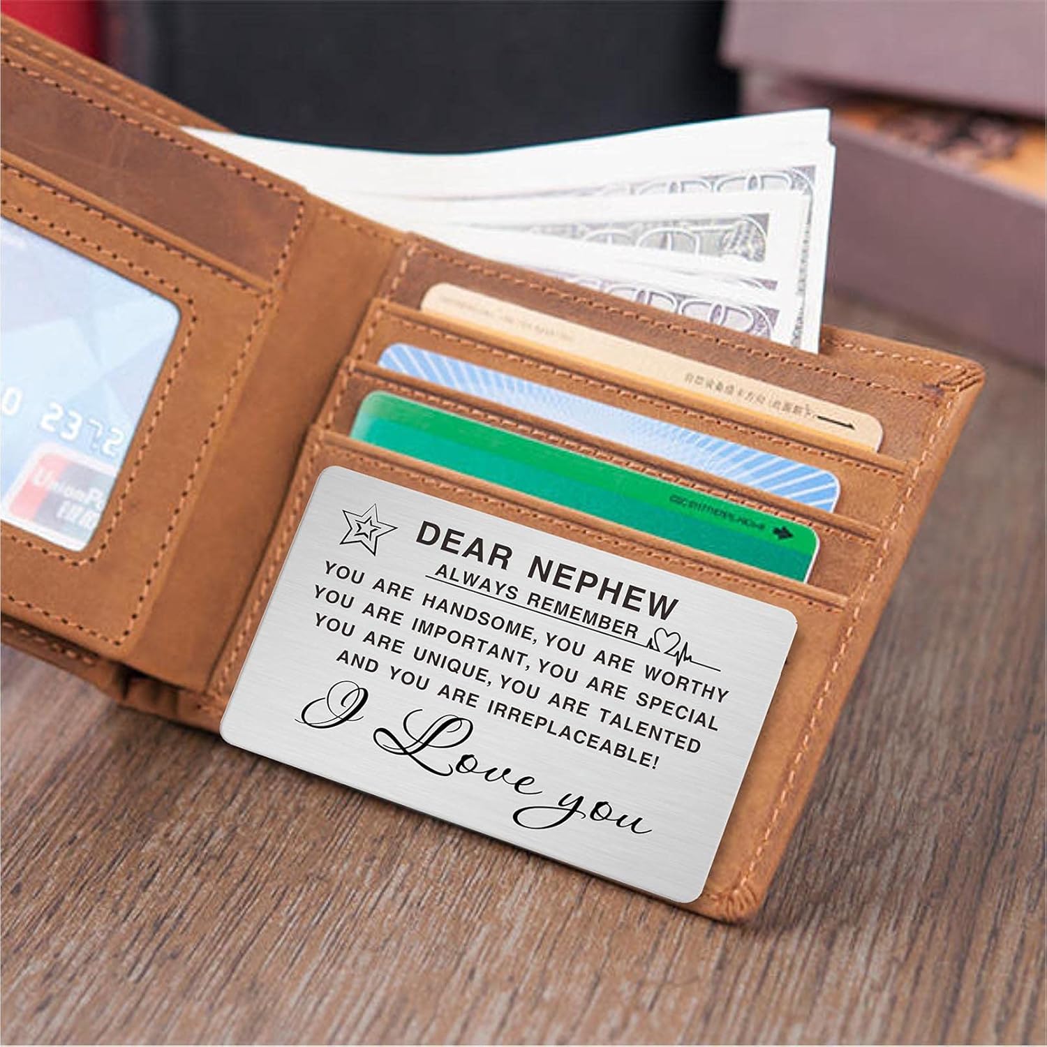 Nephew Gifts, Nephew Inspirational Engraved Wallet Card