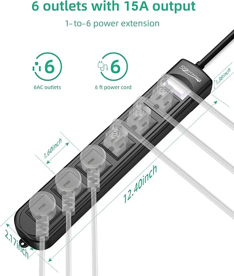 Outdoor Weatherproof Power Strip 6 Outlets 6FT Cord 1875W Surge Protector