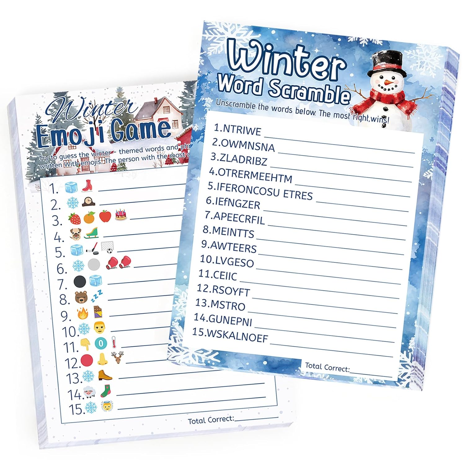 27 Pcs Winter Party Games Merry Christmas Games For Families Holiday Paper Game Cards Double Sided Printed Xmas Word Scramble Guessing Card Adult Family Large Groups Activity Supplies With Answer Key
