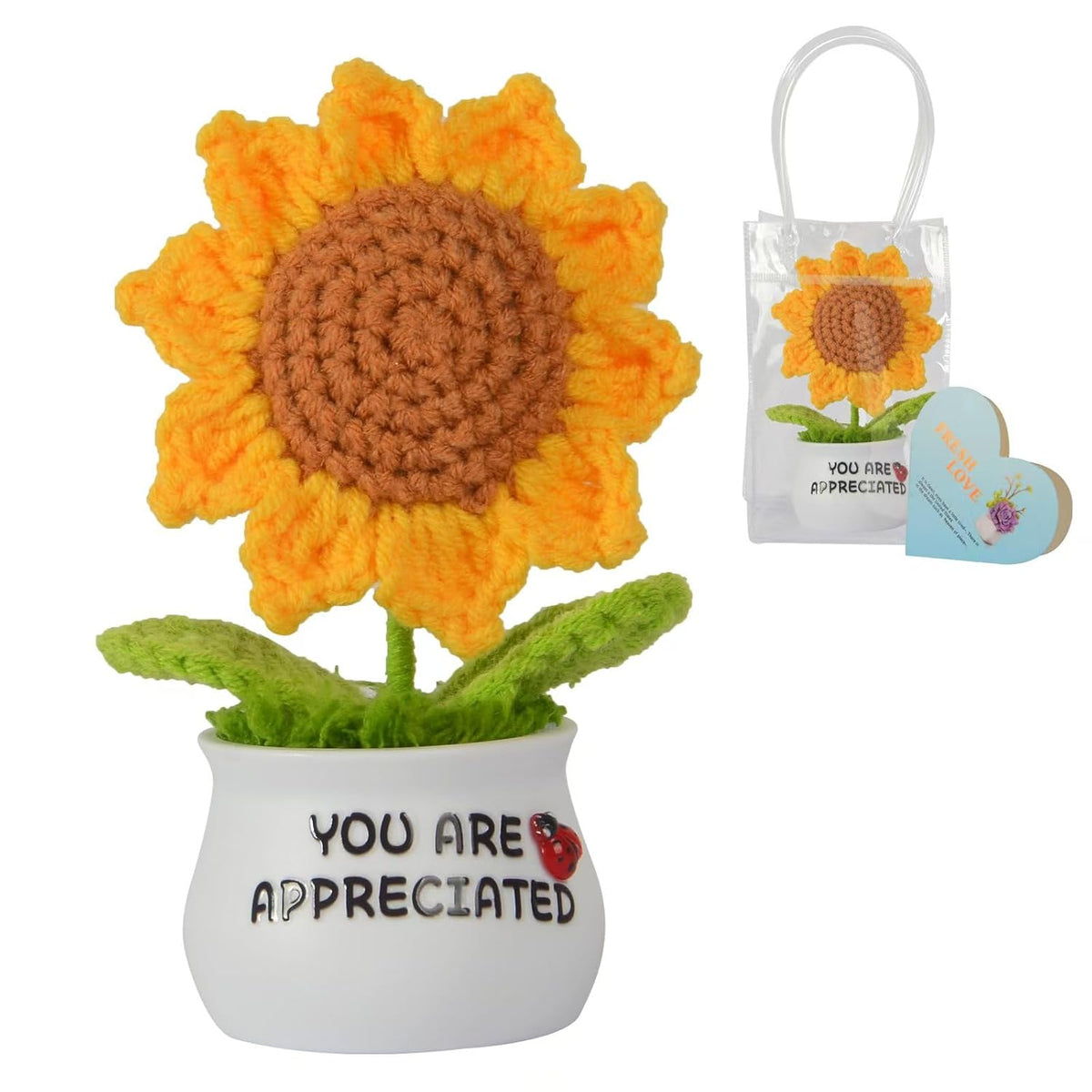 Crochet Sunflower Teacher Gift – Handmade, Never Wilt Desk Decor For Classroom Or Office, Thoughtful Thank You Appreciation Gift From Students Or Parents