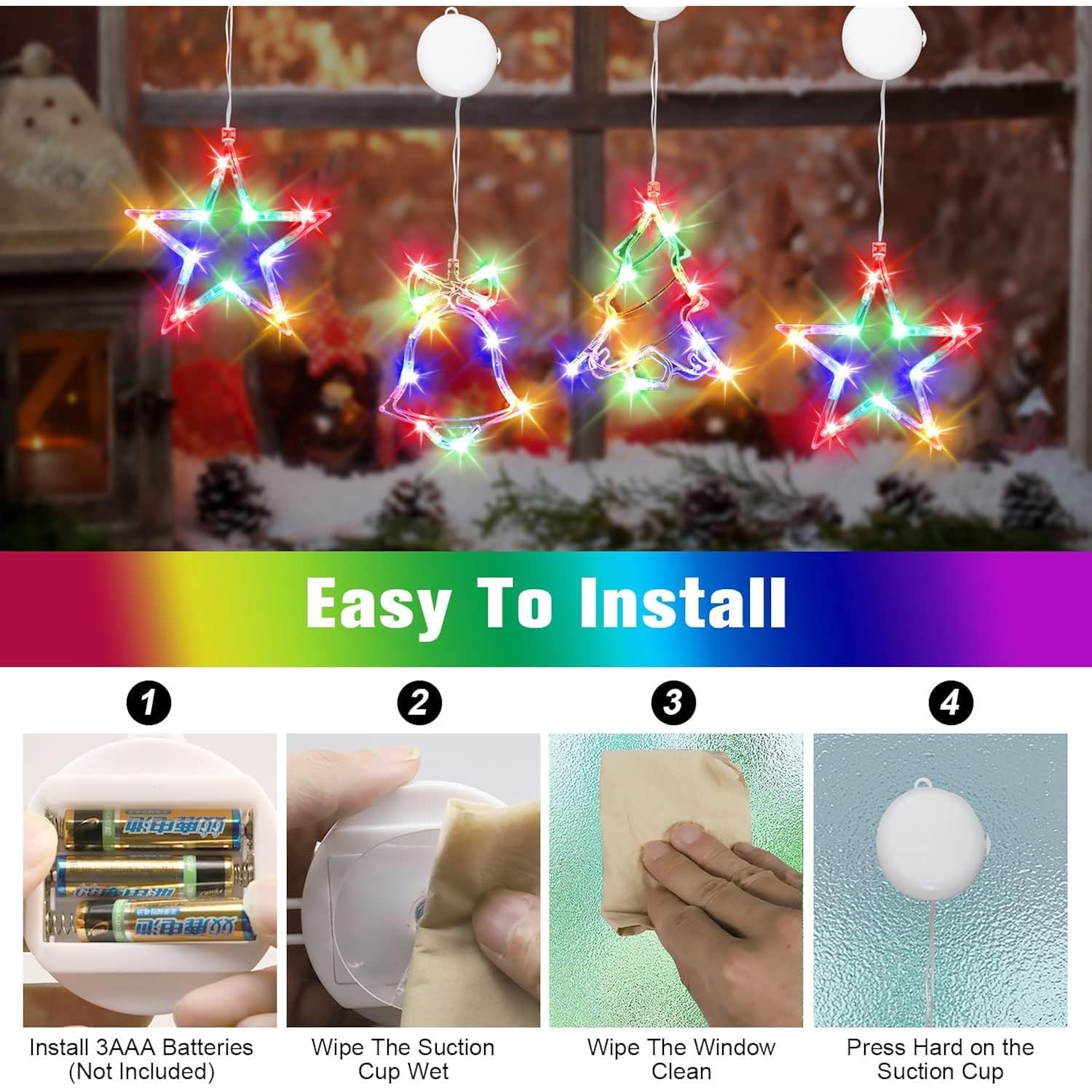 Christmas Window Lights, 3 Pack Lighted Christmas Decorations With Suction Cups, Battery Operated Plastic Tree & Jingle