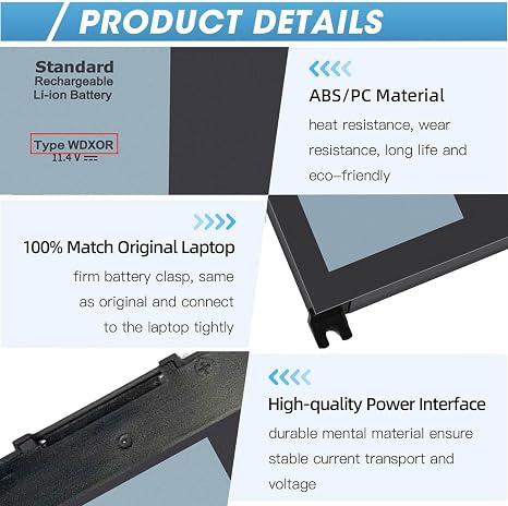 WDX0R Laptop Battery Replacement for Dell Inspiron 13 15 5000 7000 Series 42Wh