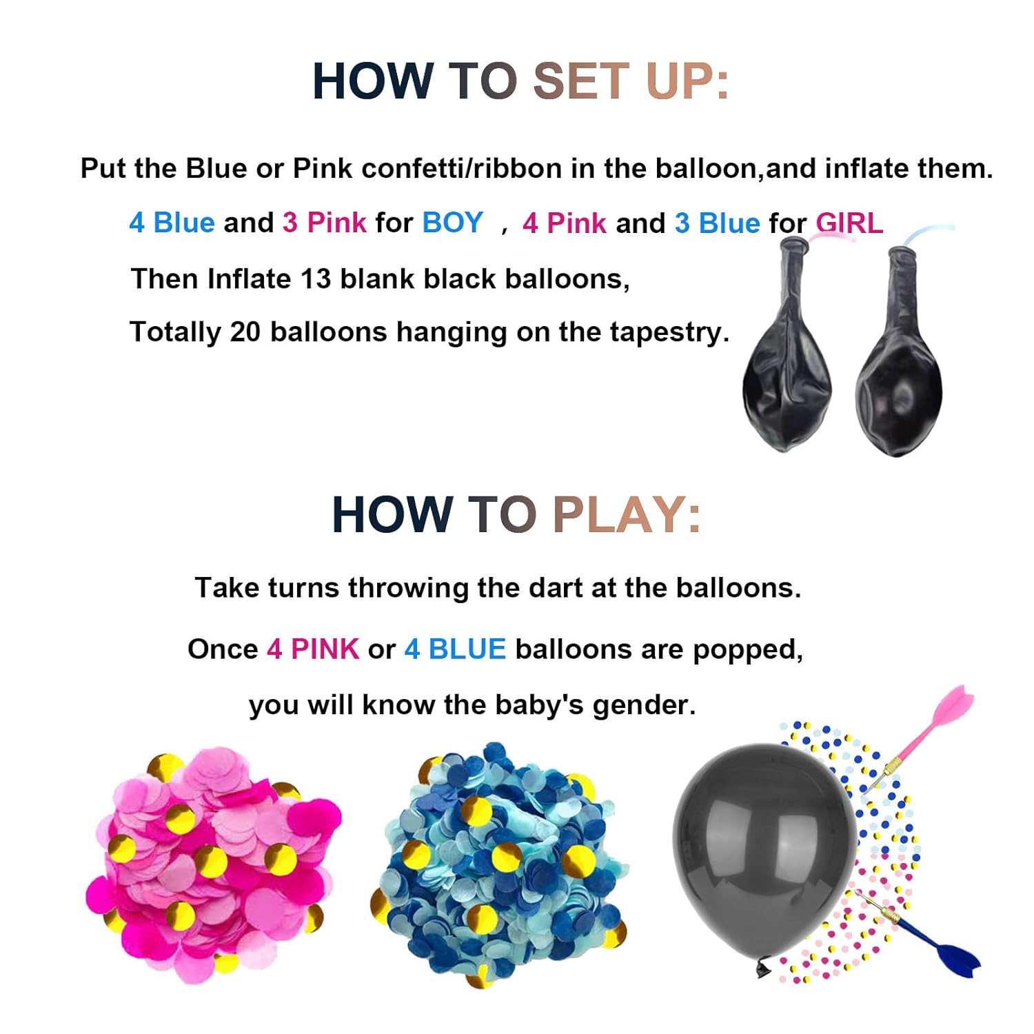 Baby Gender Reveal Party Supplies Game Ideas Kit, Baby Gender Dart Board Games, Blue Pink Confetti With Balloons, Boy Or Girl, He Or She Navy And Blush Gender Reveal Decorations