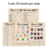 40Th Birthday Party Games, Born In 1986 Games Bundle, Set Of 5 Activities For 10 Guests, Birthday Party Supplies For Adults, Pack Of 50 Cards