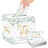 51Pcs Diaper Raffle Sign, Baby Shower Game Diaper Raffle Card Box Party Decorations Game Kit (1 Raffle Box + 50 Cards) Neutral Greenery Wi01