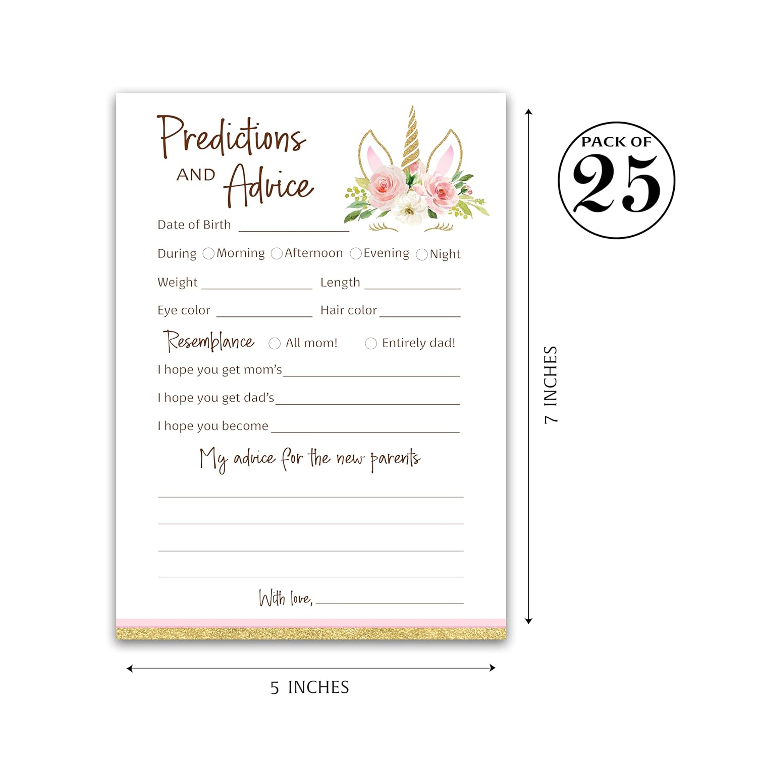 Unicorn Prediction And Advice Cards For Girls - Pack Of 25 - Pink Girl Baby Shower Games, Wishes For New Parents, Mom & Dad To Be, Mommy And Daddy Message, Game Activity Keepsake Book G640-Pdav