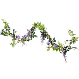 2Pcs 6.6Ft Artificial Flowers Vines Silk Wisteria Artificial Garlands Fake Hanging Green Leaf Flower Ivy Vines For Home Garden Wedding Arch Decor, Purple