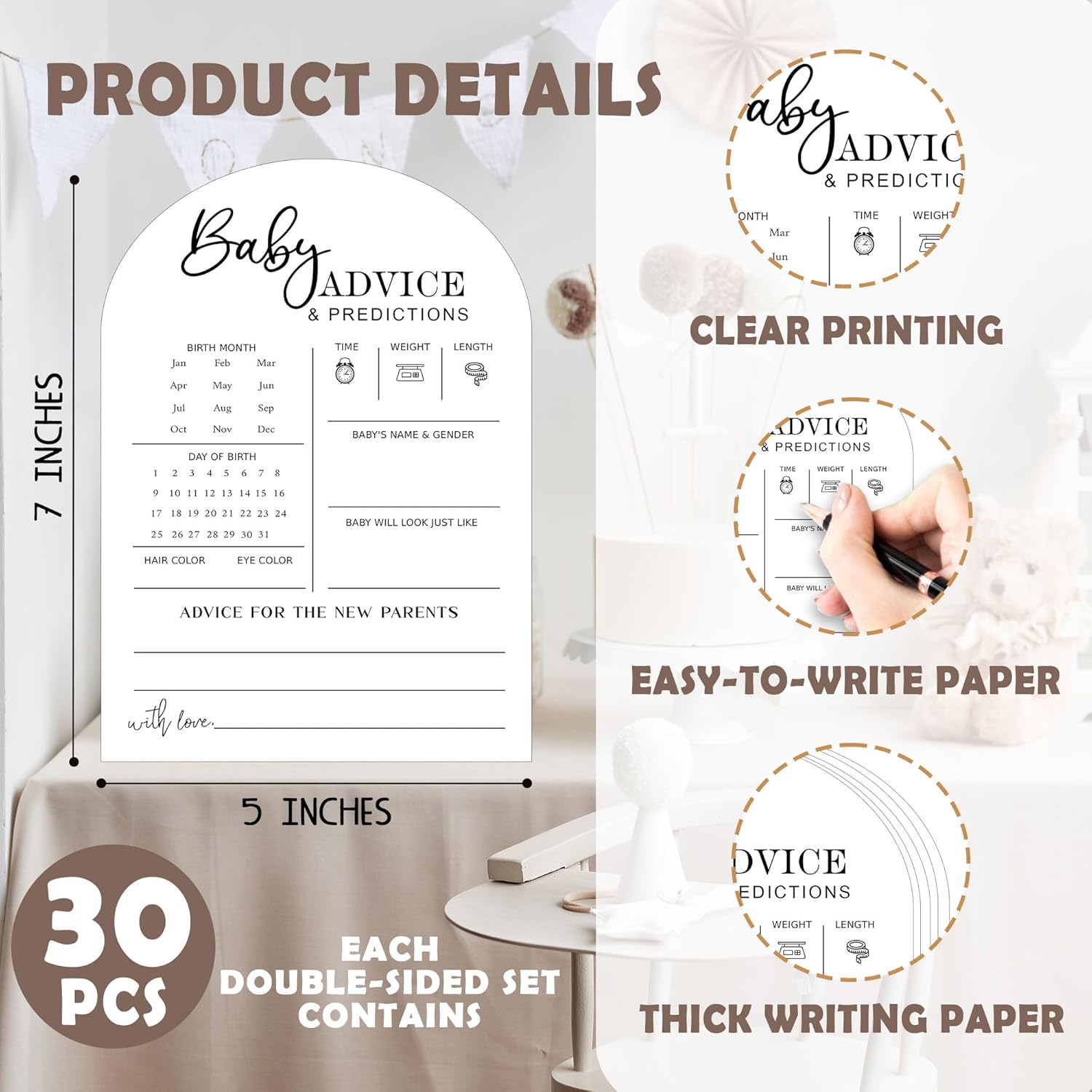 Baby Shower Prediction Cards - 30Pcs Gender Reveal Games For Guests, 5 X 7 In Baby Shower Activities For Guests, Gender Neutral Decor Table Decorations For New Parents-White