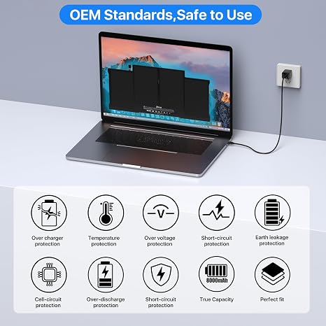 MacBook Air 13 Inch Replacement Battery A1466 A1369 A1496 A1405 7200mAh Upgraded 3.0