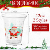 100 Pcs 12Oz Christmas Cups Disposable Plastic Cups Santa Christmas Tree Wreath Clear Drinking Cup Drinkware Party Decorations Party Supply For Beer Beverage Snacks Ice Cream
