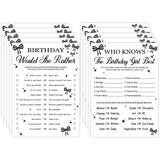 Who Knows The Birthday Girl Best - Birthday Party Games, Black Bow Themed Sleepover Slumber Party Supplies, Funny Game Cards For Girls Her Sleepover Parties