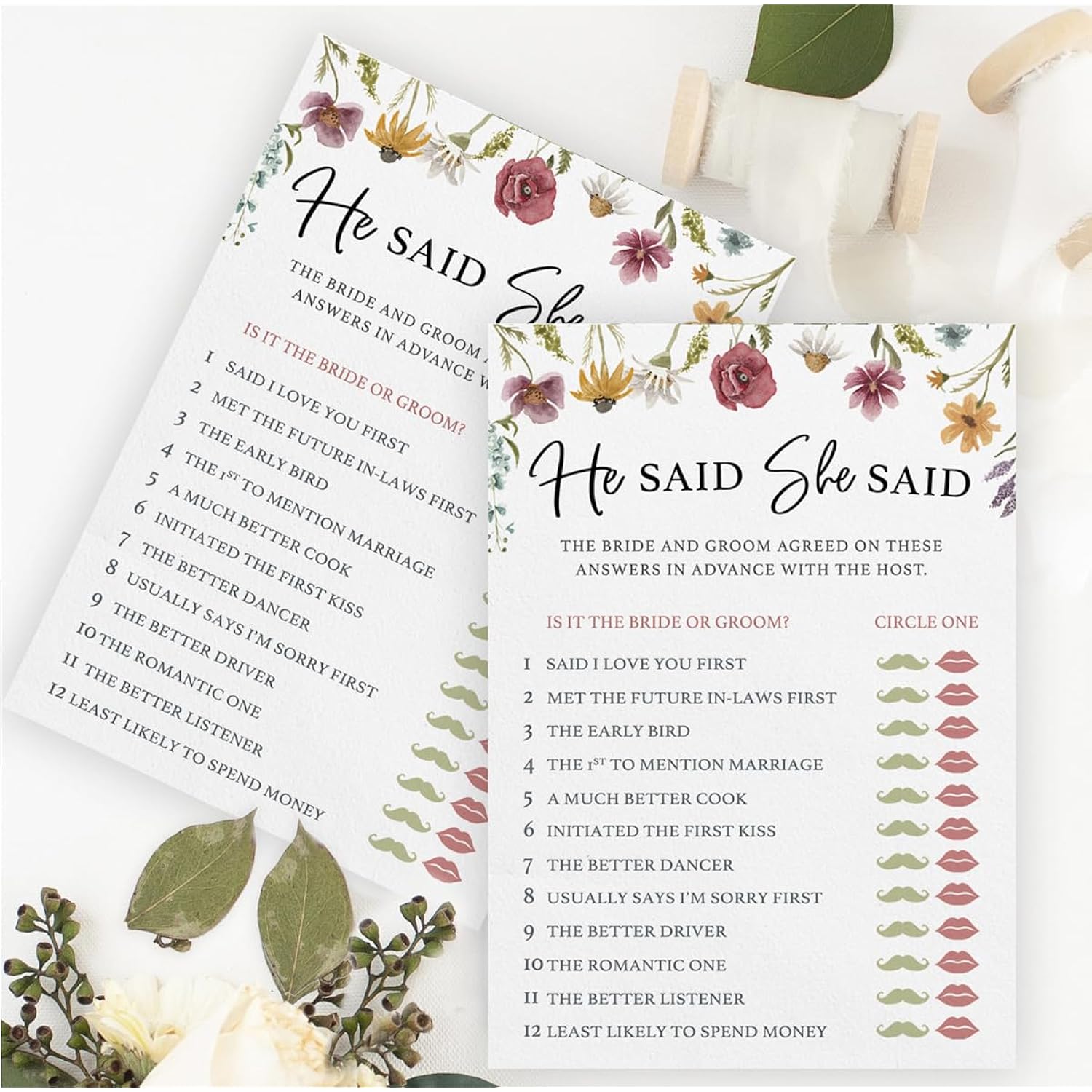 Bridal Shower Game Set – 4 Fun Games And Activities For 30 Guests, Includes Bingo, He Said She Said, Bride & Groom Trivia, And Wedding Phrase Guessing Game, Love In Bloom Wildflower Design