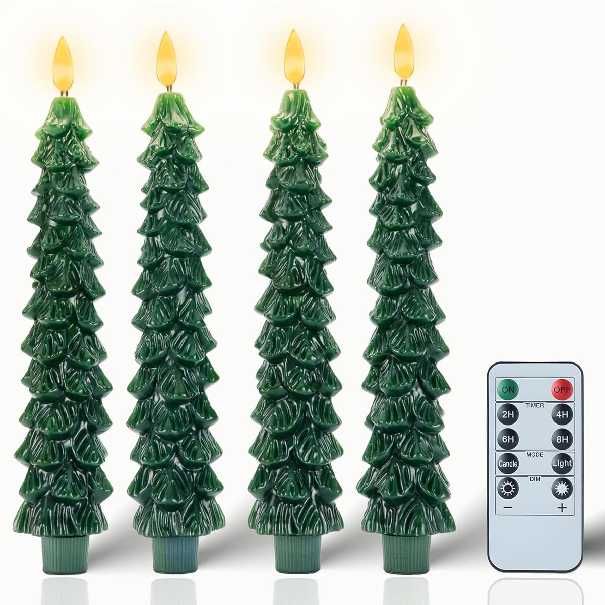 Christmas Decorations Indoor - 4 Pcs Christmas Tree Candles With Remote And Timer - Flameless Christmas Taper Candles - Battery Perated Green Led Candlesticks For Christmas Home Decor