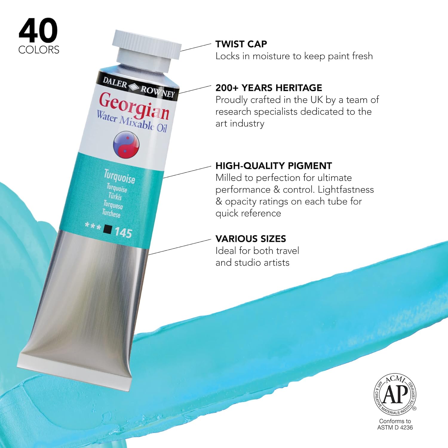 Daler-Rowney Georgian Water Mixable Oil Paint Turquoise 37Ml Tube - Art Paints For Canvas Paper And More - Oil Painting Supplies For Artists And Students - Artist Oil Paint For Any Skill Set, 1 Count (Pack Of 1)