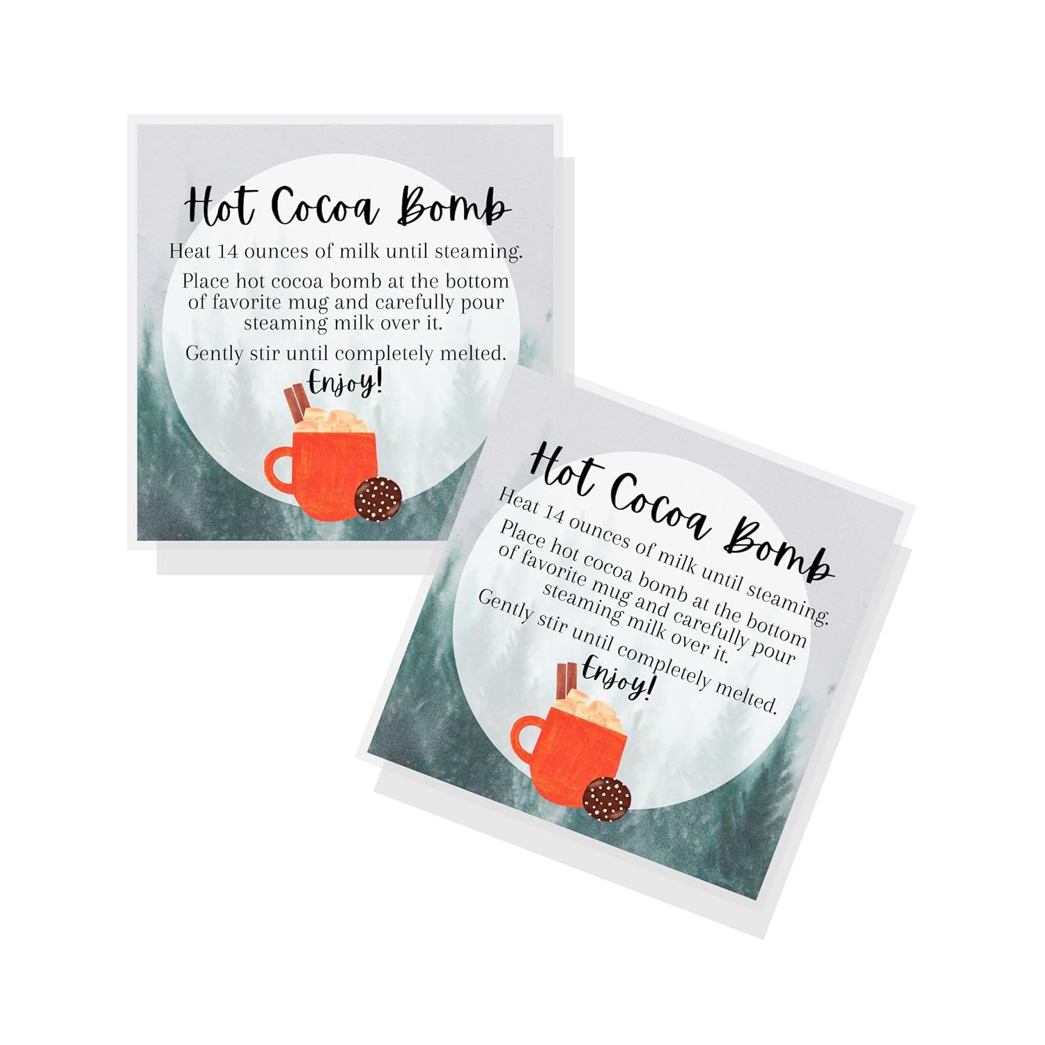 Hot Cocoa Chocolate Bomb Instruction Tags Cards | 50 Pack | 2.5" Inch Square Labels | Hot Cocoa Bomb Supplies | Christmas Holiday Winter Snow
