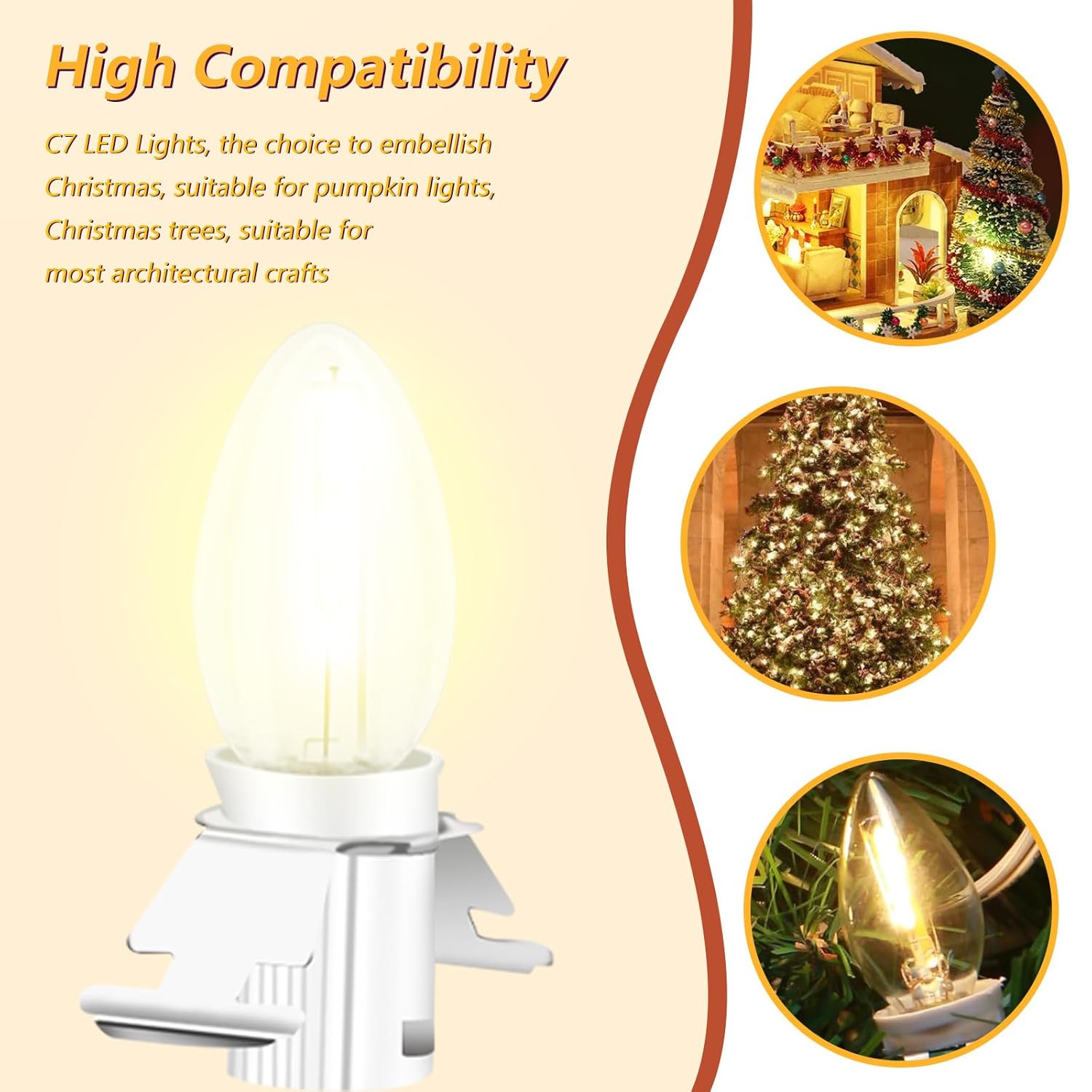For Christmas Village Houses Craft Decoration Led Light Bulb C7 Cord Clip Lights Christmas Cabin Accessory Cord With 12