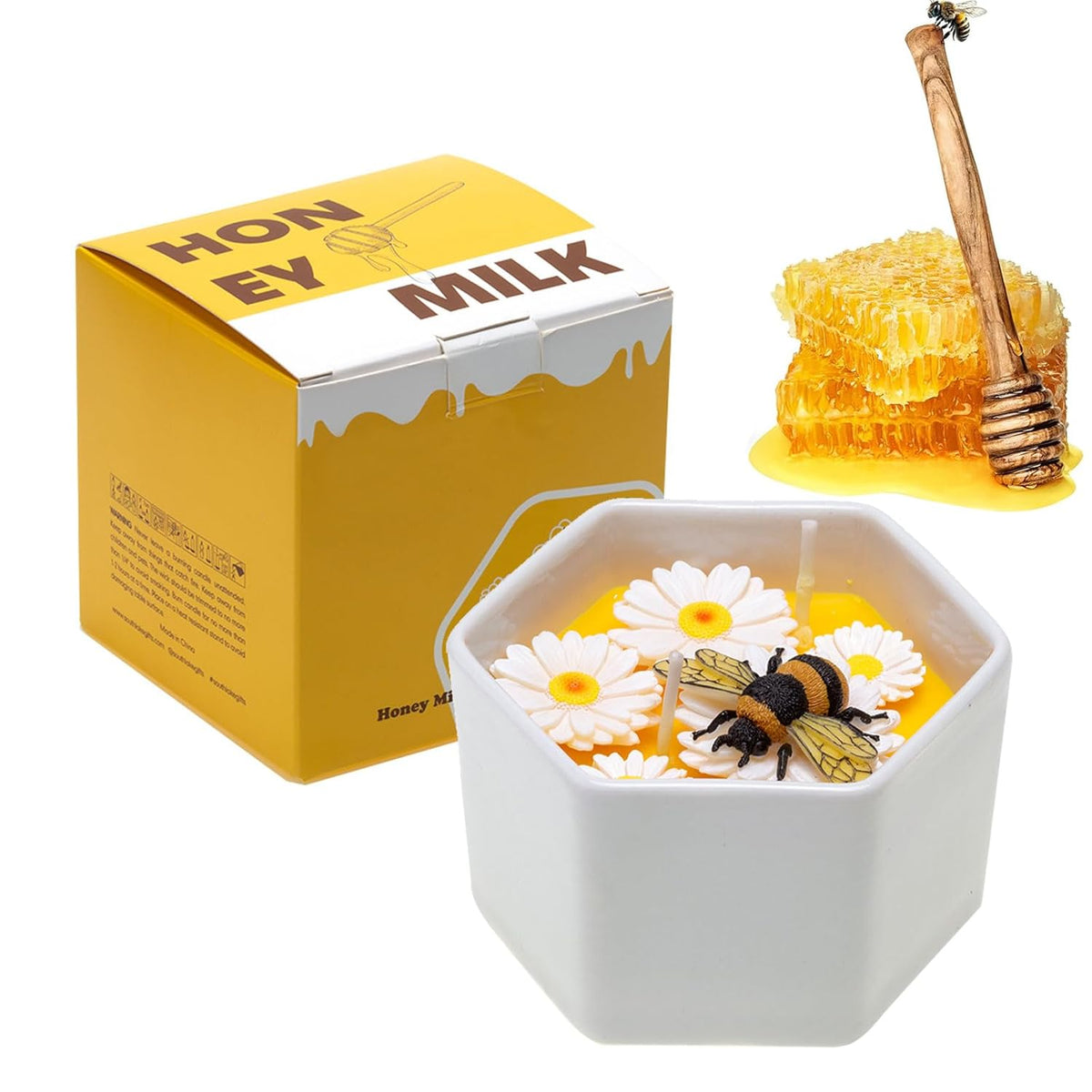 Bee And Daisy Candle – Pure Beeswax Candles For Home Scented, 5.6Oz Vanilla & Honey Candle, Cute Bee Gifts For Women, Teacher Appreciation Gift, Thank You Gift For Her