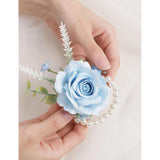 2Pcs Of Wrist Corsage And Boutonniere Set, Artificial Flowers Accessories Suit Decor For Wedding Prom Party Homecoming Ceremony, Blue