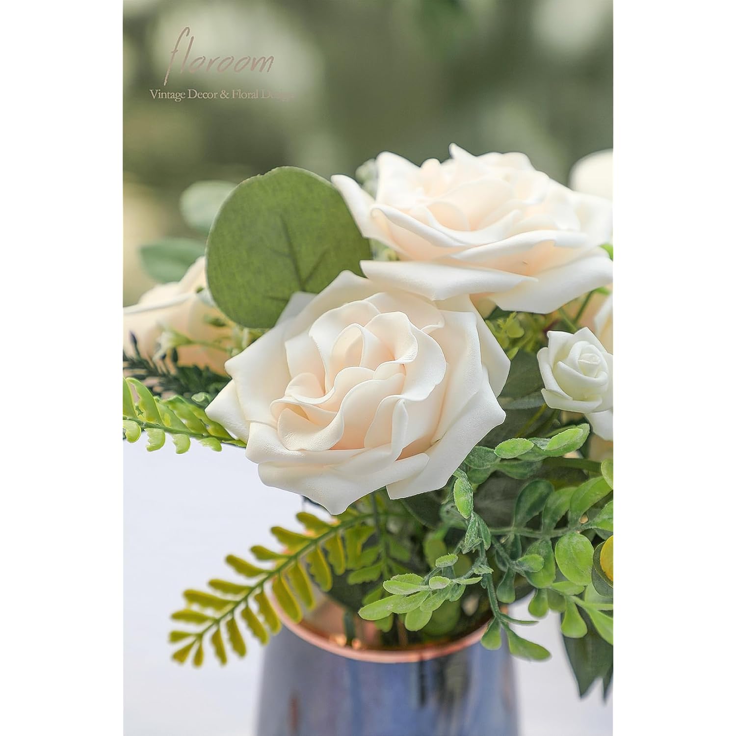 Artificial Flowers 16Pcs 3.5" Real Looking Cream Foam Fake Avalanche Roses With Stems For Diy Wedding Bouquets Bridal Shower Centerpieces Floral Arrangements Party Tables Home Decorations