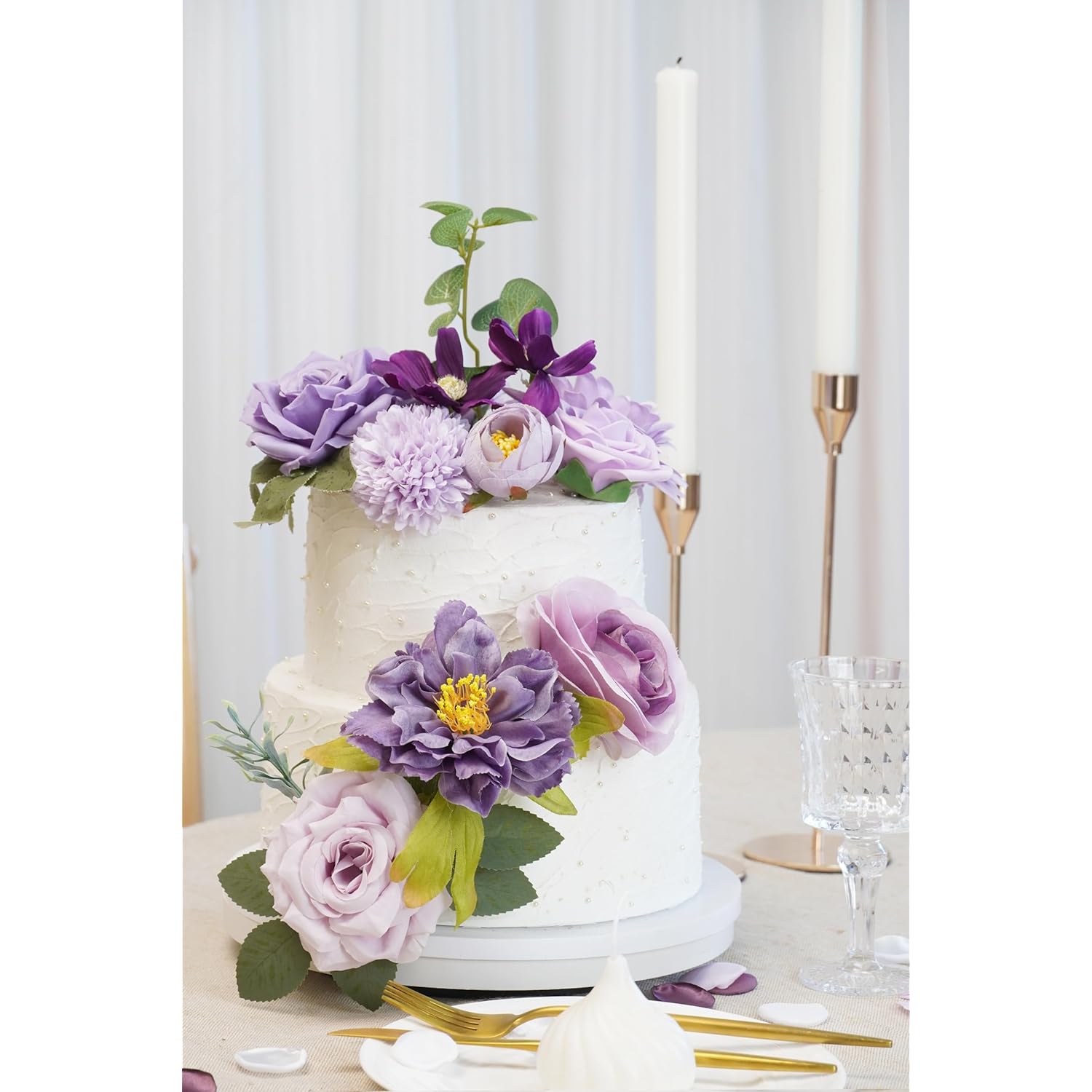 Artificial Flower Purple Combo Box Set Fake Rose Dahlia For Diy Wedding Center Bouquet Bride Baby Shower Party Tables Decoration Floral Arrangements.